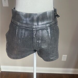 AKIRA Metallic Foil High Waist Micro Shorts Black Silver Size S NWT